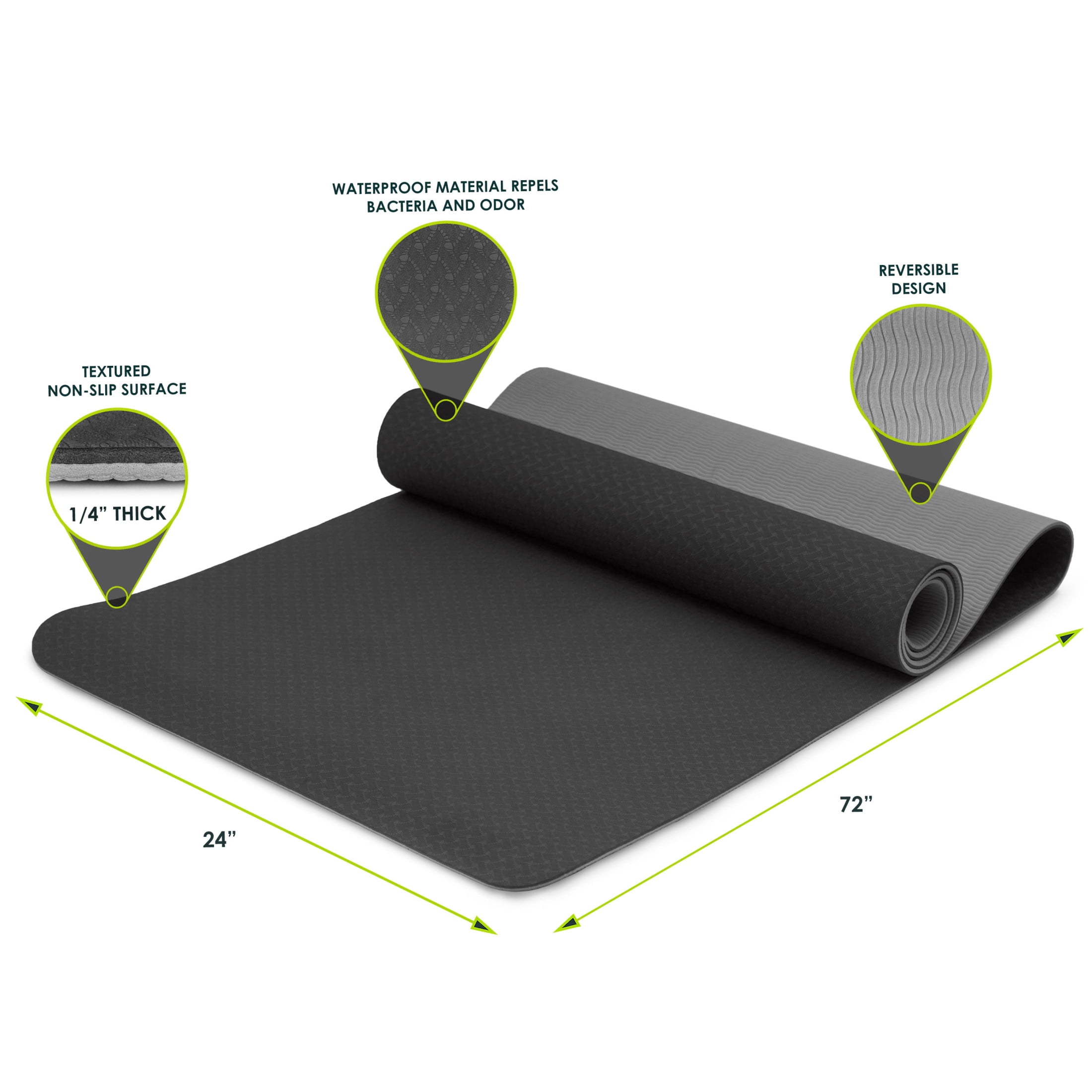 ProsourceFit Natura TPE Yoga Mat ¼-in Thick, 72-inch Long, Reversible