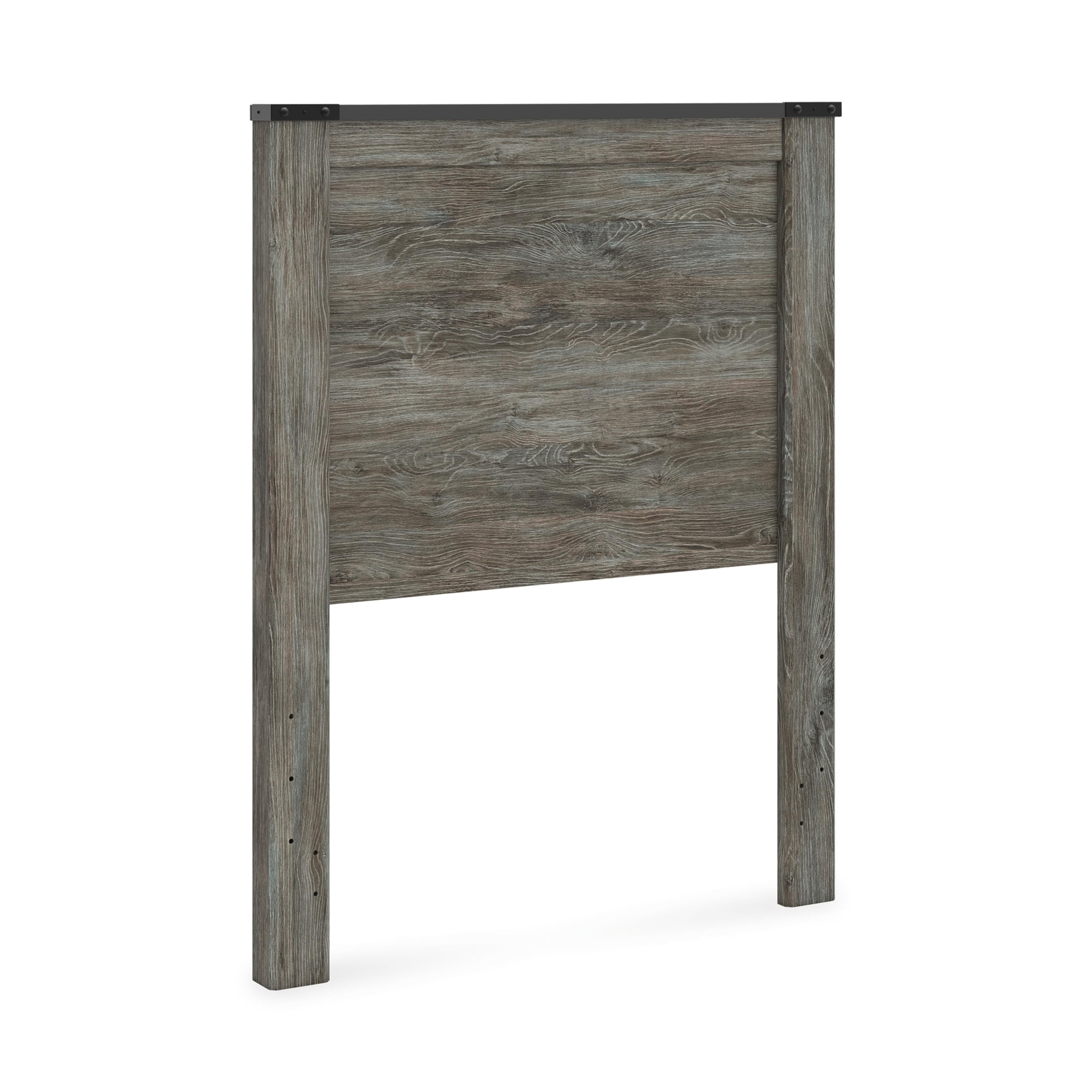 Signature Design by Ashley Frandern Twin Gray Farmhouse Headboard, Rustic Wood-Look Panel with Industrial Accents