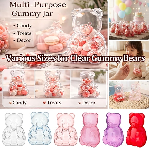 JASKFLY 1Pcs White Gummy Bear Container 20x32cm Bear-Shaped Storage Container Reusable Plastic Candy Holder Jar for Home & Gift Use Snack Organizer