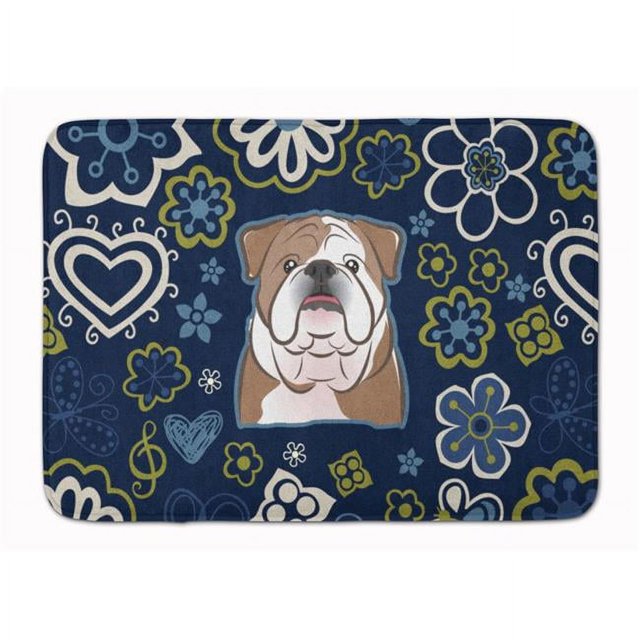 Carolines Treasures BB5070RUG Blue Flowers English Bulldog Machine Washable Memory Foam Mat