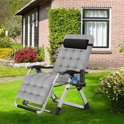 Slsy Zero Gravity Chair, Lawn Recliner, Reclining Patio Lounger Chair, Folding Portable Chaise with Removable Soft Cushion, Cup Holder, Headrest