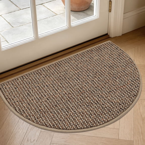 JAATOP 17"x 30" Doormat, Non-Slip Absorbent Welcome Mat, Dirt Trapper Indoor Entryway Rug, Machine Washable, Half Round, PP, Beige