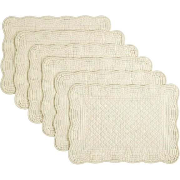 Quilted Placemats Set of 6 Washable-13x18 inches Rectangular Placemats for Kitchen Table-100% Cotton Fabric Rectangular Table Mats, (Flax)