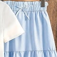 thumbnail image 4 of LEKWK Girls 2 Piece Midi Skirt Set Bow Short Sleeve Shirts and Elastic Waist Ruffle Tiered Skirt Casual Summer Outfit Teen Boho Floral Holiday Resort Wear, 4 of 7