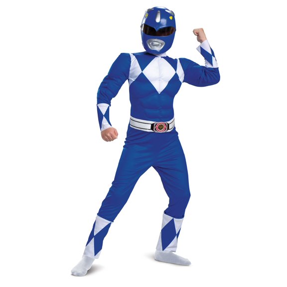 Disguise Power Rangers Mighty Morphin Boys Classic Blue Ranger Muscle Halloween Costume