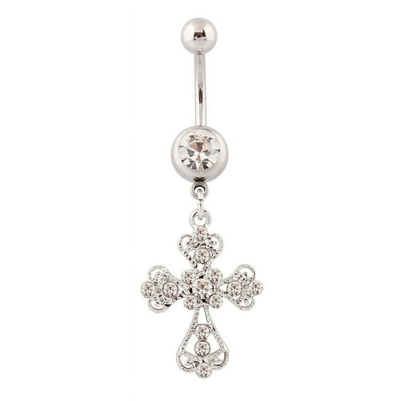 Stainless Steel Cross Pendant Navel Nail Fashion Crystal Rhinestone Belly Button Rings For Women Body Sexy Piercing Jewelry