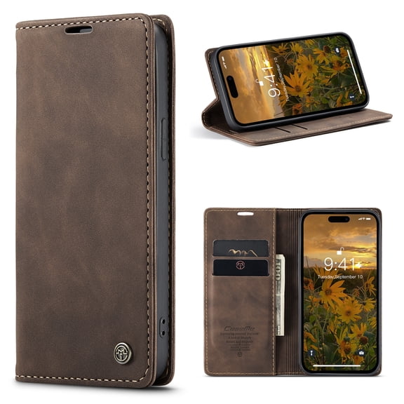 K-Lion Luxury Leather Wallet Case for iPhone 14 with Card Slots Money Pocket Kickstand Magnetic Closure Shockproof Anti-Scratch Purse Case For iPhone 14,Coffee