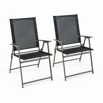 Resenkos 2 Pieces Patio Folding Chairs with Armrests for Deck Garden Yard-Black & Gray, Outdoor Dining Chair for Outside Patio, All Weather, Porch, Garden, Poolside