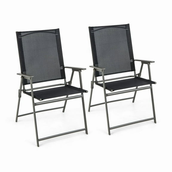 Resenkos 2 Pieces Patio Folding Chairs with Armrests for Deck Garden Yard-Black & Gray, Outdoor Dining Chair for Outside Patio, All Weather, Porch, Garden, Poolside