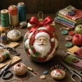 thumbnail image 3 of Diy Quilted Christmas Ornament Ball Kit, Patchwork Fabric Ball with Bow, Featuring a Santa Claus Design, Rustic Holiday Tree Decor., 3 of 4
