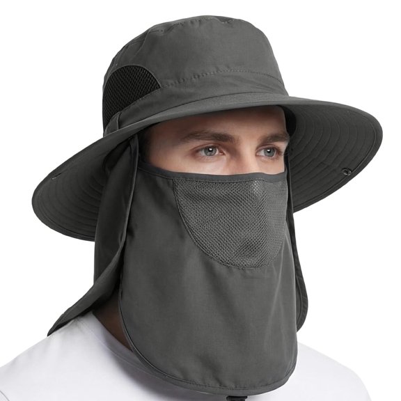 CLIQKWEN Men's UPF 50 Wide Brim Fishing Sun Hat - Outdoor Cap with Face and Neck Flap for Hiking Garden