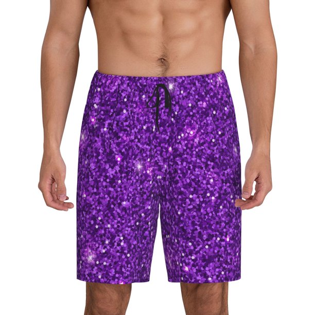 Fotbe Purple Glitter Pantalones Cortos de Pijama para Hombre, Ropa de Dormir, Pantalones de Pijama Cortos para Hombre-Small