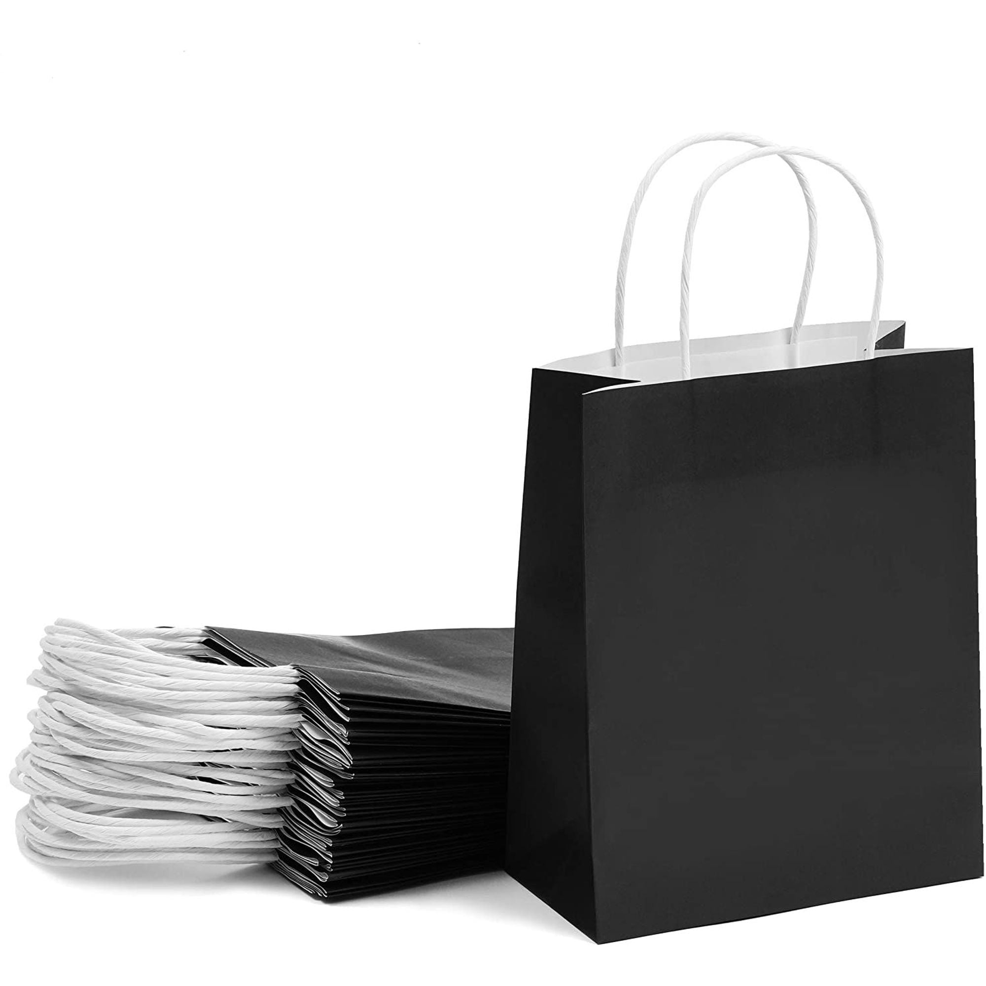 25 pcs 8"x3.9"x10" Black Kraft Paper Gift Bags, Party Favor, Shopping