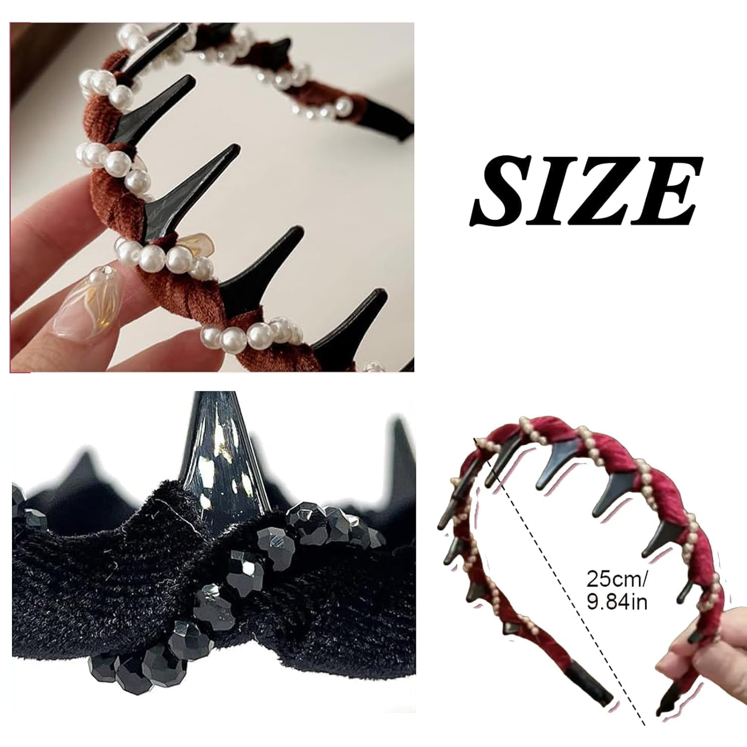 Retro High Skull Pearl Headband, Vintage High Cranium Artificial Pearl Hairband, Reversible Retro Fashion Tooth High Skull Headband, Serrated Anti-Slip Teeth for Elegant Daily Wear