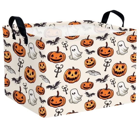 NIETEIN Large Halloween Candy Basket Kid & Baby Friendly Home & Party Decor (Painted Pumpkin Ghost)
