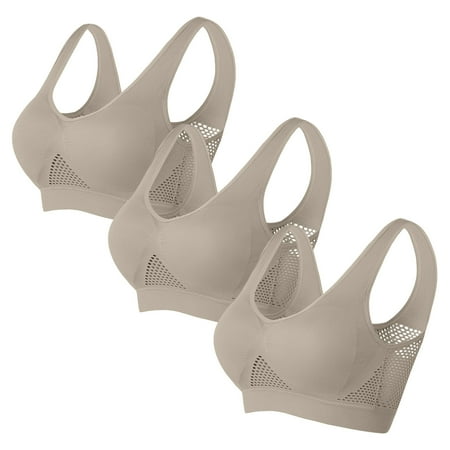 Ecqkame Sport Bras for Women No Underwire Seamless Push Up Bra Yoga Gym Activewear Plus Size Solid Color Everyday Breathable Supportive Bra 3PC Khaki S on Clearance