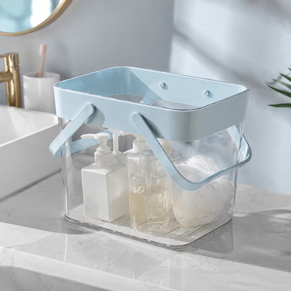 Yaayu Clear Shower Caddy Basket, Portable Plastic Bathroom Organizer Tote with Handle and Holes, Baskets for Dorm Camping Bathroom, Blue