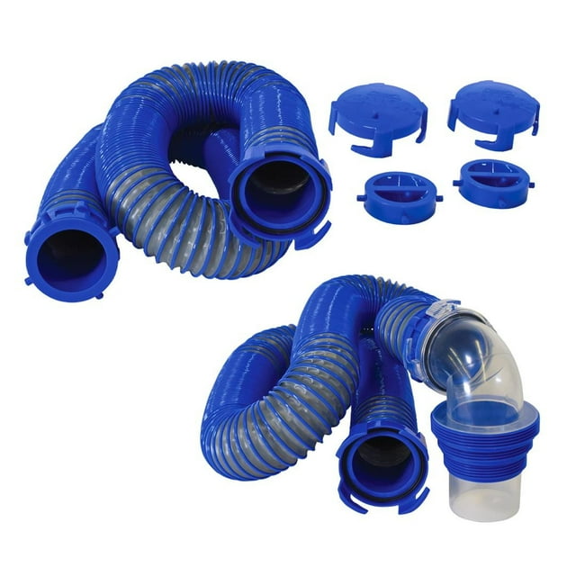 Duraflex Sewer Hose 22006 Gator; 20 Foot Extended Length; 76 Inch Compressed Length; 24 Mil Polypropylene With Polymer Ribbed Construction; Charcoal Gray; With Four Drip Caps/Clear Elbow