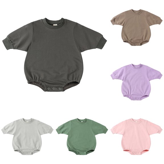 Toddler Soild Outfits Girls Boys Sweatshirt Tops Romper Cute Clothes Boys Size 24 Months Clothes 6-9 Months