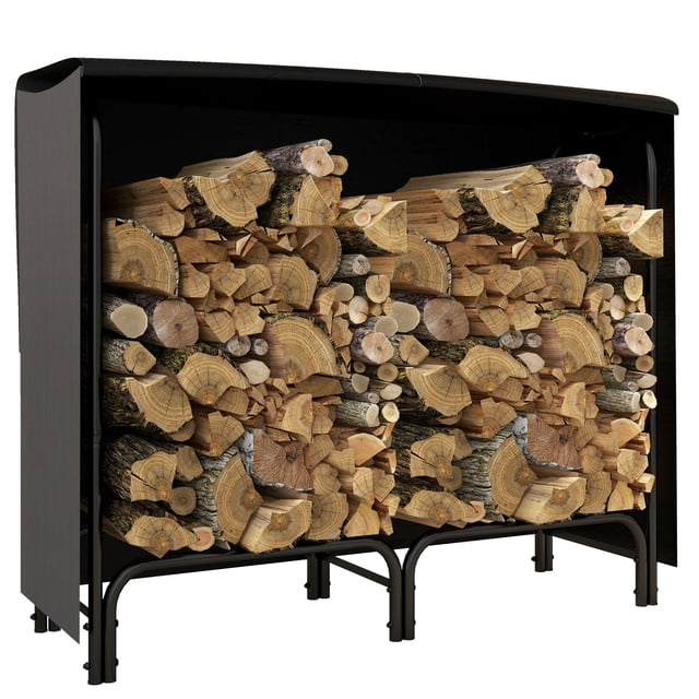 Outsunny 4ft Firewood Rack with Cover Wood Storage Holder Black