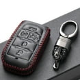 thumbnail image 4 of Vitodeco Genuine Leather Keyless Entry Remote Control Smart Key Case Cover with Key Chain Compatible for RAM 1500 2019-2025 (5-Button with Tailgate, Black/Red), 4 of 5