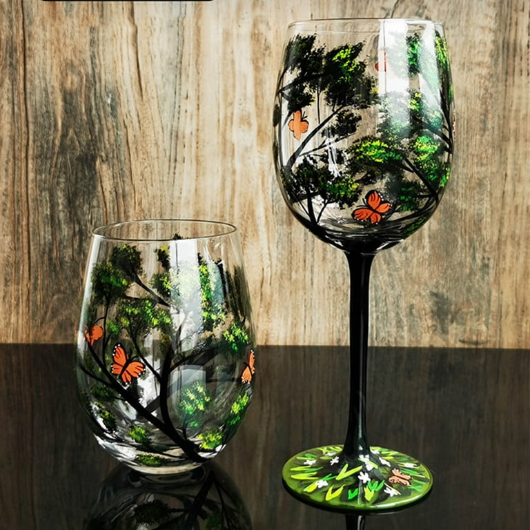 Giaone Wine Glasses Four Seasons Tree Painted Glasses Art Wine Glass Cup for Wine Lovers Large Glass Drinkware Glassware Gift