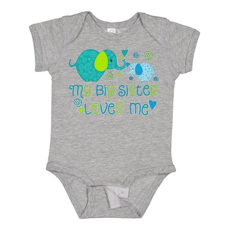

Inktastic My Big Sister Loves Me- Cute Elephants Gift Baby Boy or Baby Girl Bodysuit