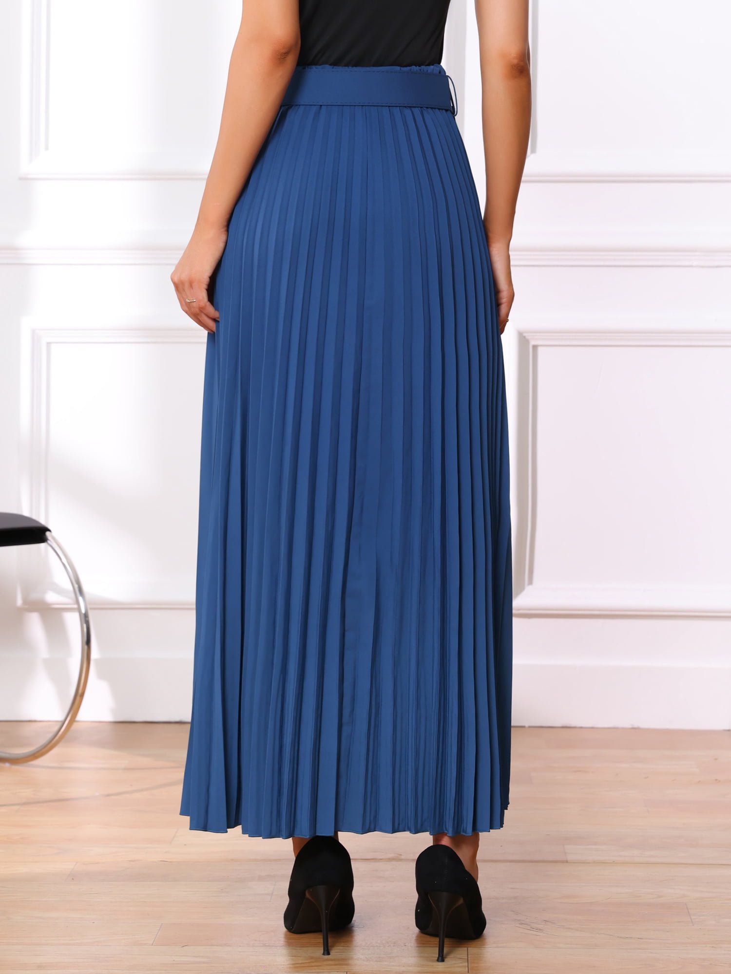 DARING DIVA Women's Elegnat Elastic High Waist Flowy A-Line Maxi Skirt 3XL Navy Blue