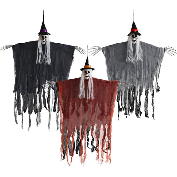 3 Pcs Scary Halloween Hanging Skeleton Ghosts, Grim Reapers for Halloween Decorations Outdoor/Indoor, Halloweens Flying Skeleton Ghost, Haunted House Prop, Creepy Party Decor for Yard/Lawn/Garden