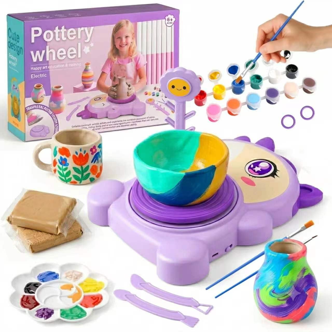 Unicorn Pottery Wheel for ,Pottery Wheel Arts and Crafts Kit with 2 Pack Air Dry Clay,Painting Tools & DIY Bracelet Making Supplies,Pottery Kit for Girls & Boys 6-14,Christmas & Birthday Gifts
