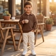 thumbnail image 4 of Boys Collared Sweatshirt Casual Solid Color Polo Long Sleeve Shirt Waffle Texture Boys Pullover Loose Plain Sweatshirt with Buttons, 4 of 9