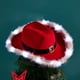 thumbnail image 1 of Sombrero de vaquero Lisbinx con plumas navideñas y luces LED, sombrero de vaquero rojo del oeste, sombrero rojo de Papá Noel con luces y cerdas decorativas., 1 of 1