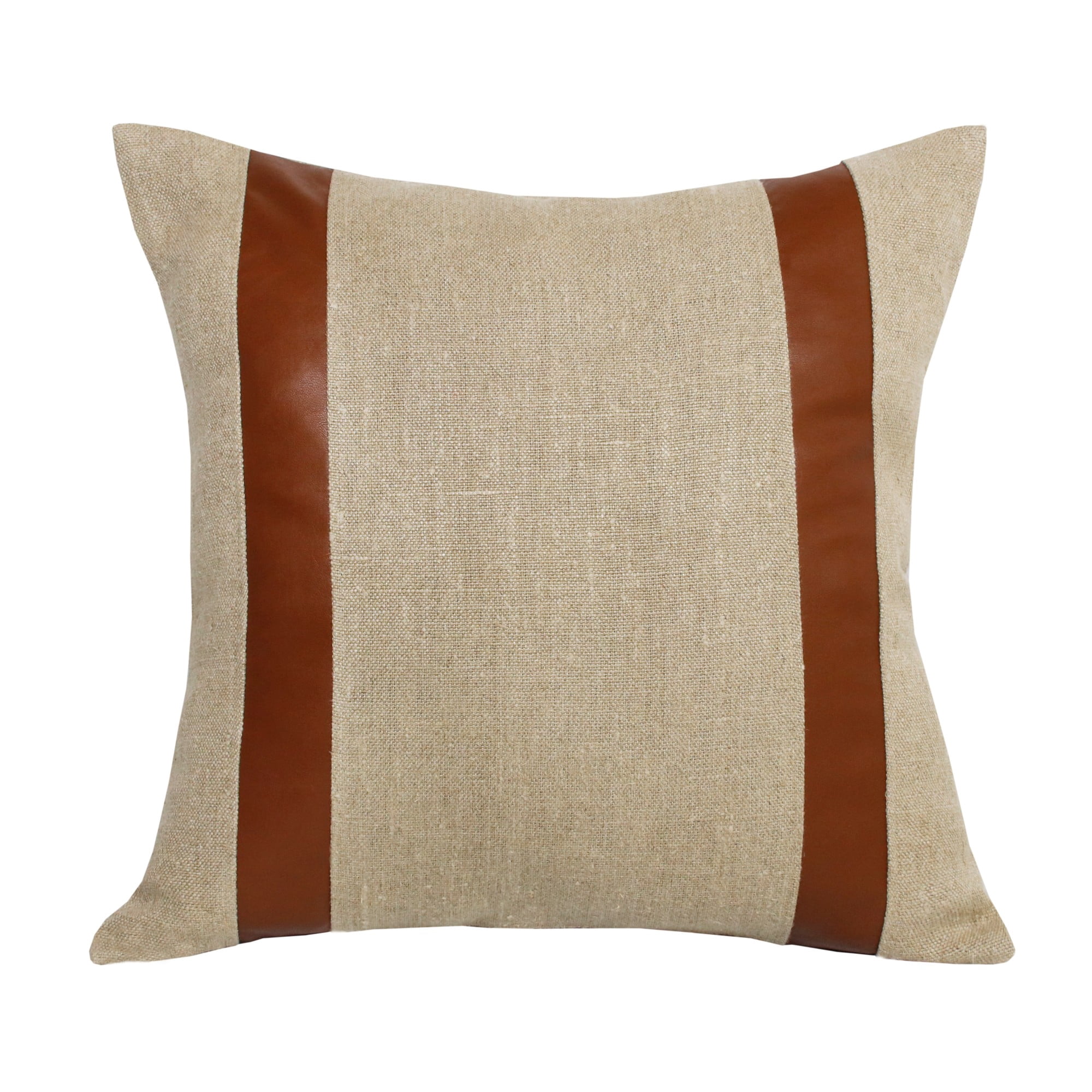 Harlow Hill Faye Beige/Brown Striped 20" x 20" Linen Adult Decorative Feather Filled Pillow
