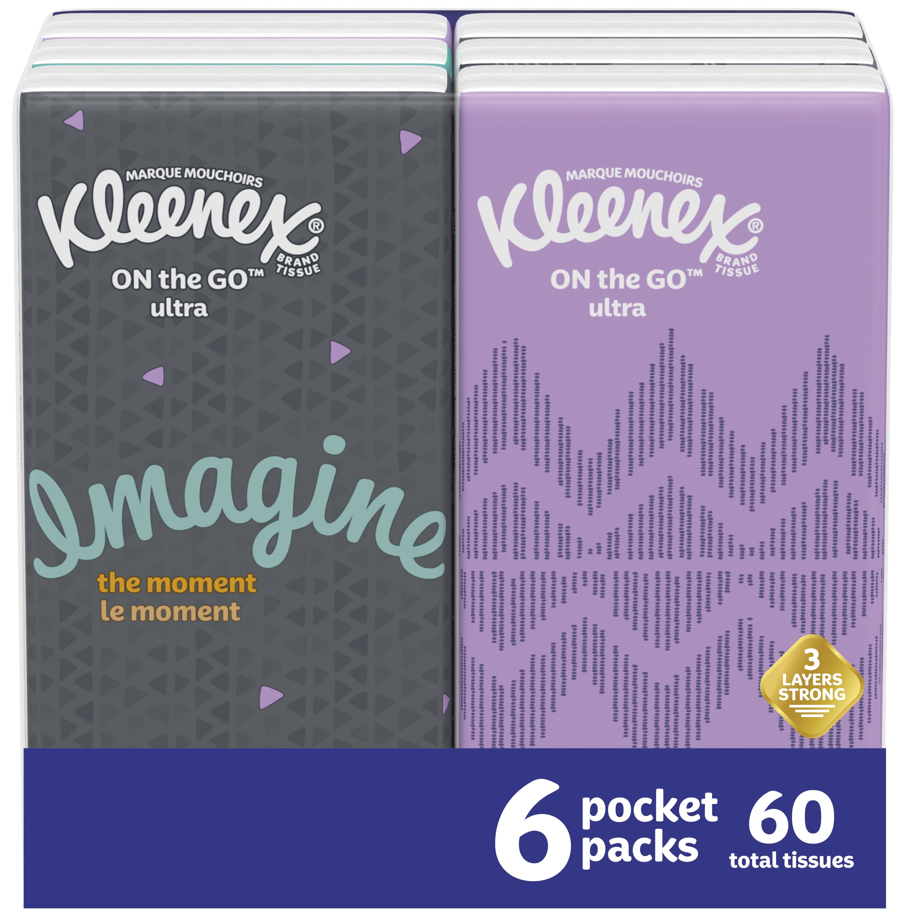 Kleenex On-the-Go Facial Tissues, 6 Packs (60 Total Tissues)