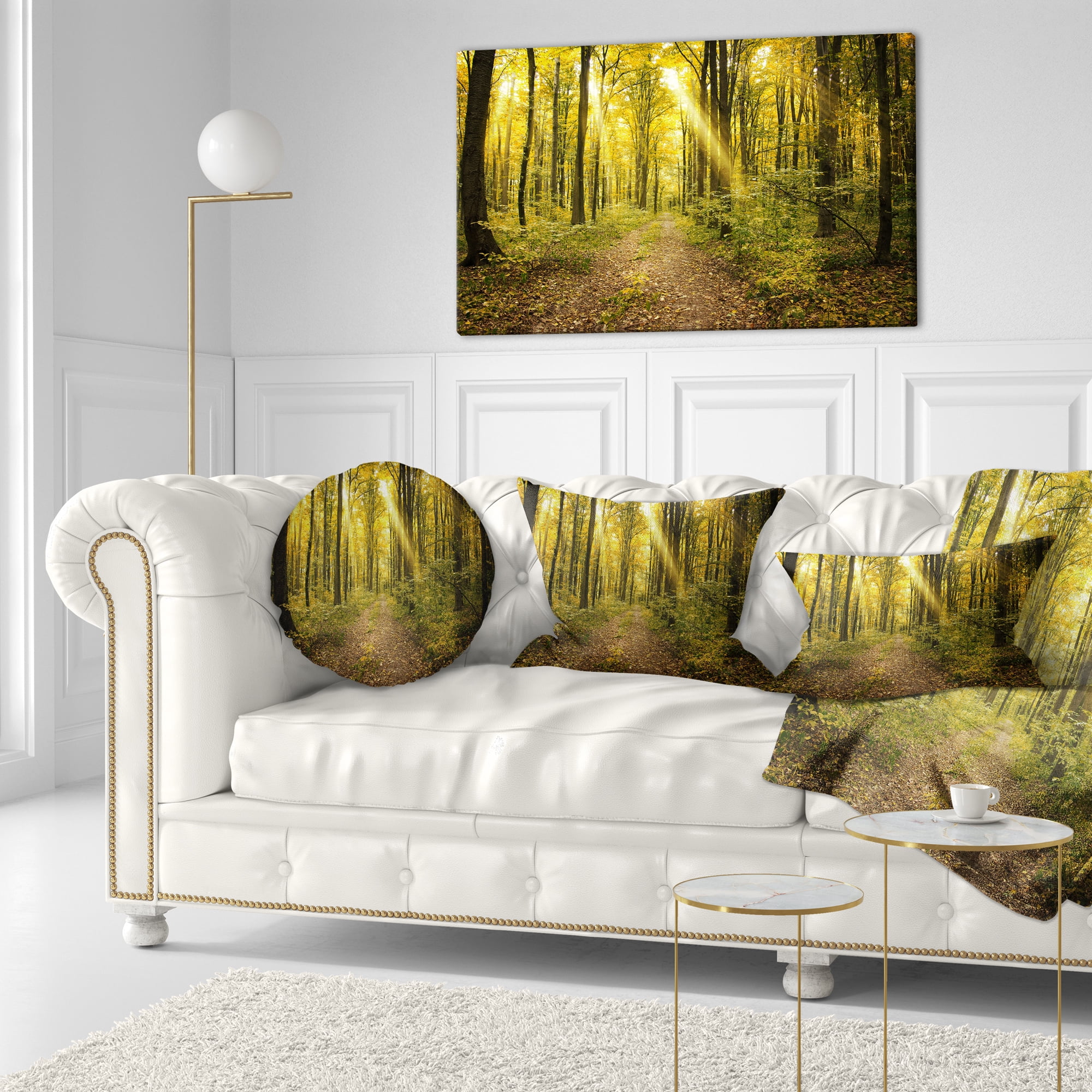 Designart Sunset in Green Autumn Forest - Modern Forest Throw Pillow - 12x20