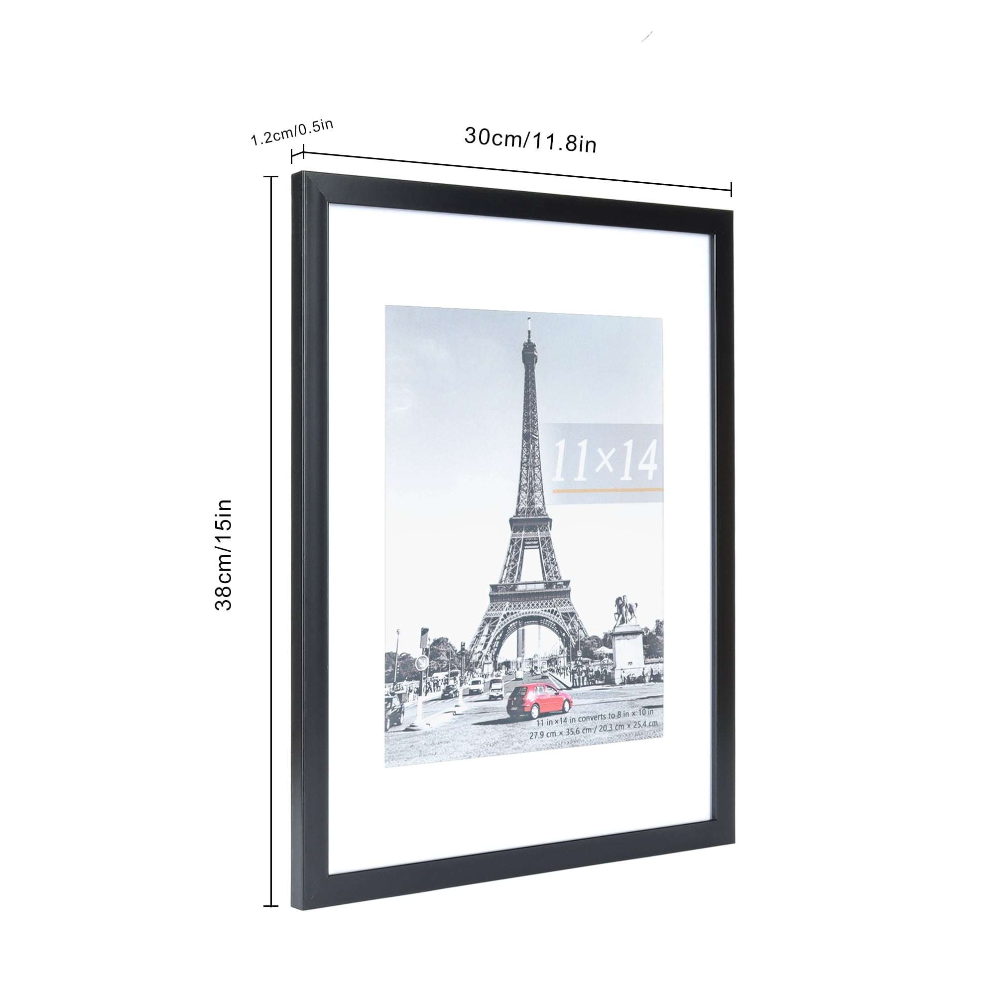 Scholartree 5-Pack Picture Frames, 8x10 with Mat & 11x14 Without Mat, Shatter-Safe Wall Gallery Set,Black