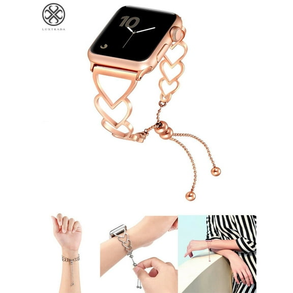 Luxtrada Compatible for Apple Watch Bangle 38mm 40mm Adjustable Stylish Wrist Band Cuff Durable for Feminine Girls for Apple Watch SE Iwatch Series 8 7 6 5 4 3 2 1 (Rose Gold)