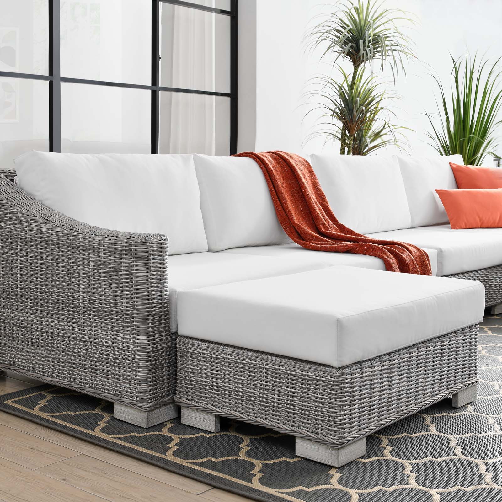 Lounge Sectional Sofa Chair Set, Rattan, Wicker, Light Grey Gray White, Modern Contemporary Urban Design, Outdoor Patio Balcony Cafe Bistro Garden Furniture Hotel Hospitality - image 5 of 10