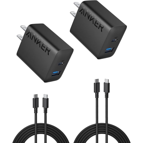 Anker 2-Pack 20W Dual Port USB Fast Wall Charger, USB C Charger Block Compatible with iPad 10 and More (2-Pack 5 ft USB-C Cable Included)