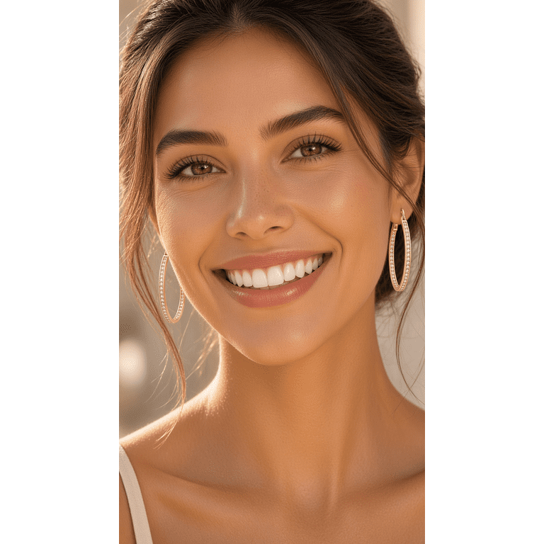 Amy & Annette 14K Gold In-and-Out Hoop Earrings with Simulated Diamonds photo 5