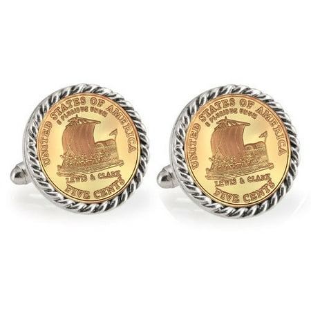Gold-Layered 2004 Keelboat Silvertone Rope Bezel Coin Cuff Links