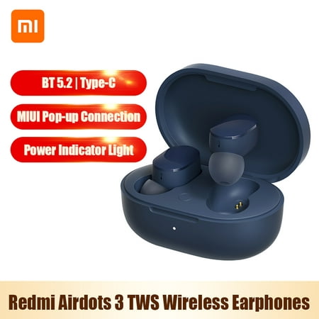 Bluetooth Earphones, Redmi Airdots 3 TWS Wireless Bluetooth 5.2 In-Ear Earbuds/Touch Control/Noise-Canceling/IPX4 Waterproof /Type-C Fast Charging/600mAh Power Bank Headset with Mic Headphones