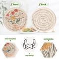thumbnail image 4 of Yayeee 6 PCS Drink Coasters with Holder Set Woven Absorbent Round Tabletop Hot Pad, Gray Cute Flower, 4 of 7