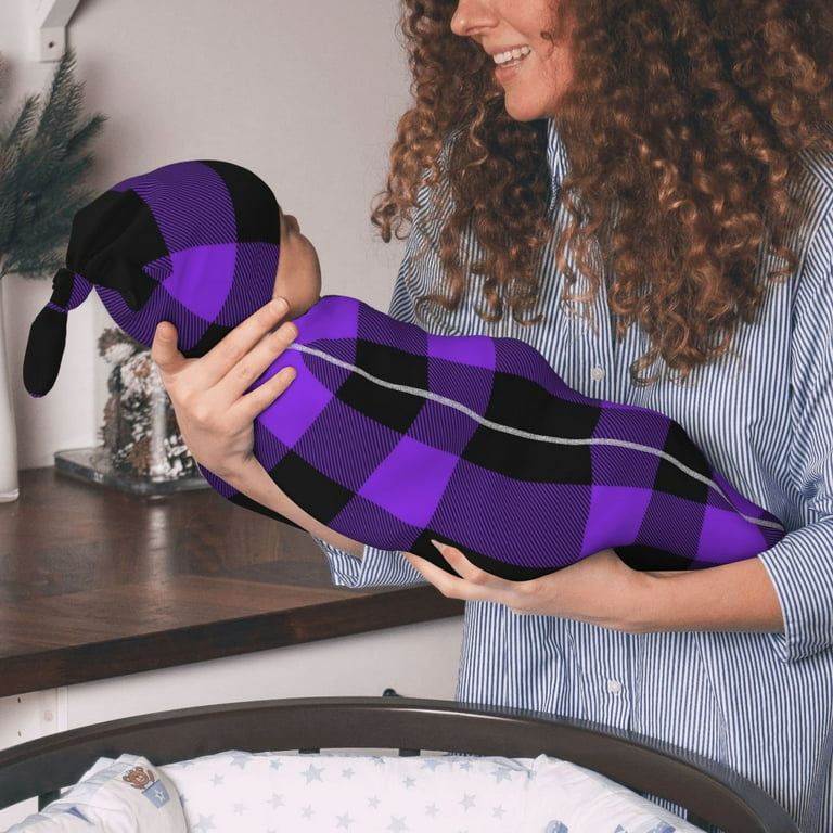 Daiia Purple Buffalo Plaid Pattern Swaddle Blanket and Hat Set Newborn Swaddle Wrap Baby Receiving Blanket for Baby Boys Girls Walmart
