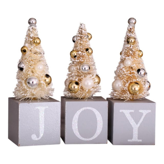 Desktop Miniature Christmas Trees Mini Christmas Tree with Letters Wood Base for Holiday Party Home Tabletop Decor