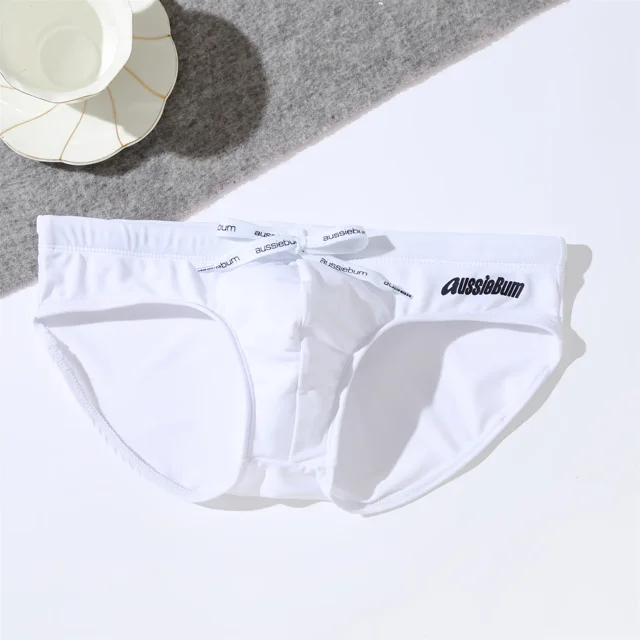 Aussiebum men's low waist elastic comfortable fashionable sexy swimming trunks White M