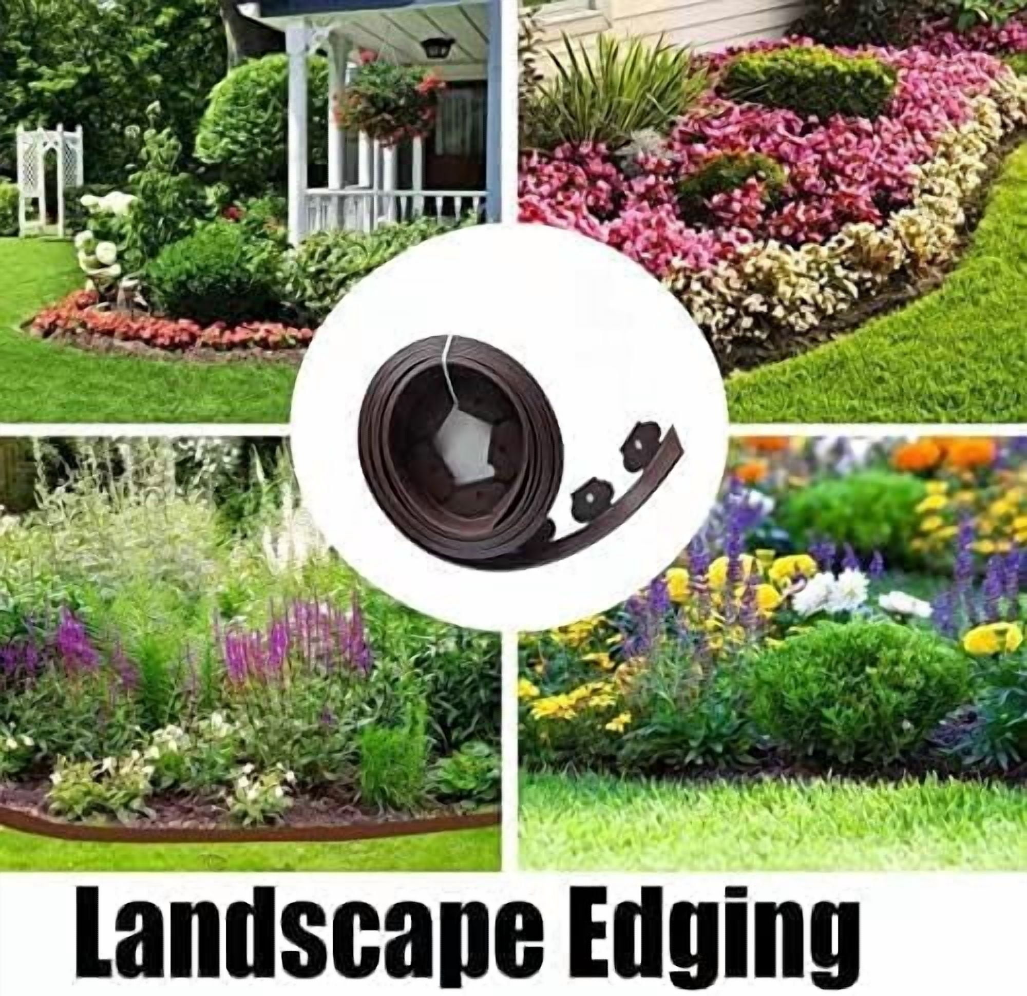 Garden Edging，80ft Landscape Edging with 100 Spikes for Lawn 2 Inch Tall (Brown, 80FT)