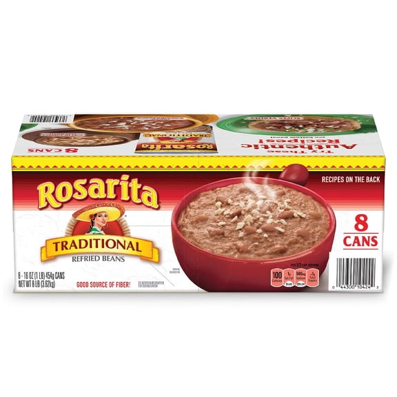 Rosarita Traditional Refried Beans, 8-Pack – Ready-to-Serve, 16 oz Cans