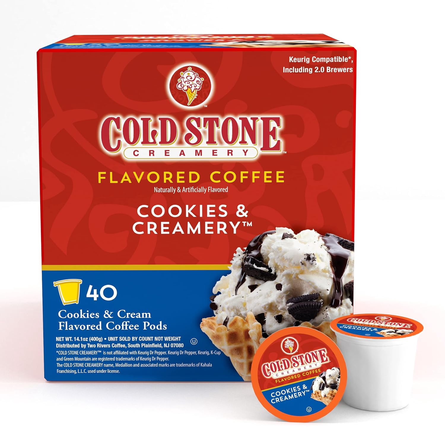 Cold Stone Creamery Cookies and Creamery Ice Cream Coffee Pods for Single-Serve Coffee Brewers, 40 Ct