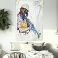 thumbnail image 3 of Jazz Music Tapestry, Illustration of Trumpeter with Paint Splashes at the Background Entertainment, Wall Hanging for Bedroom Living Room Dorm Decor, 60W X 80L Inches, Purple Yellow, by Ambesonne, 3 of 5